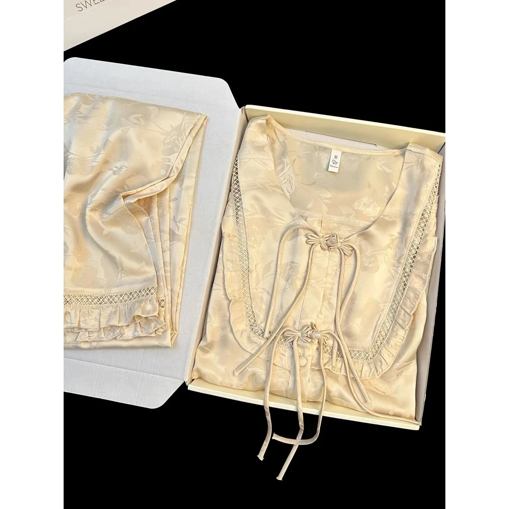 睡衣女士高档可外穿家居服轻奢新款国风新中式盘扣长袖宽松套装