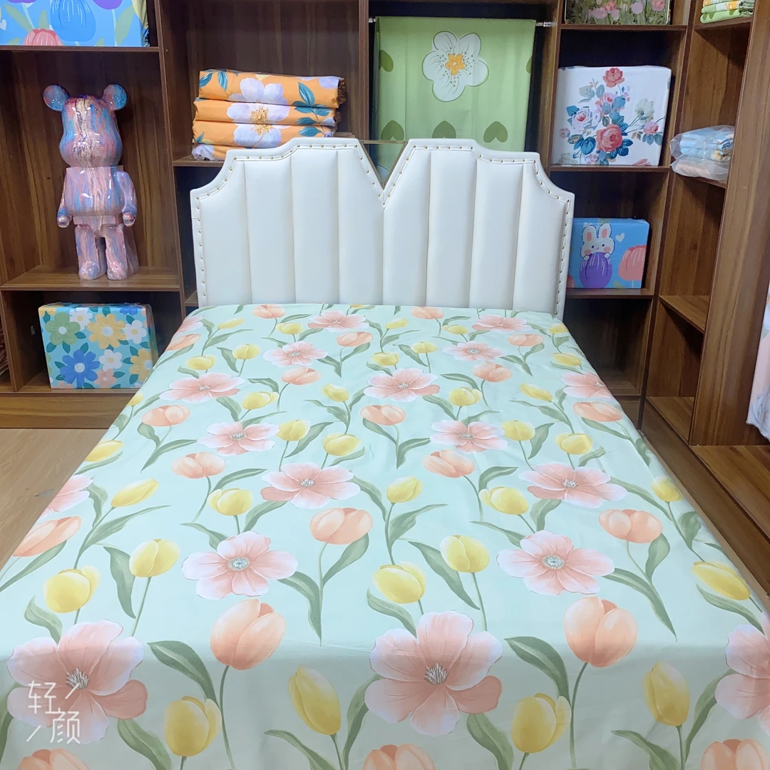 【浅绿花色】热销精品小竹棉四季款舒适透气亲肤瑕疵双人床单上档次