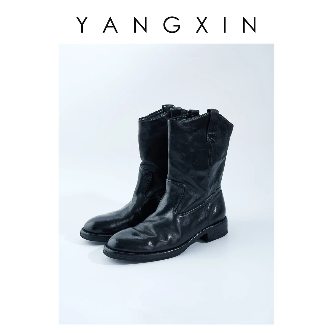 【无龄·杨昕】高级黑小众英伦风粗跟中筒马丁靴X22B94602-2