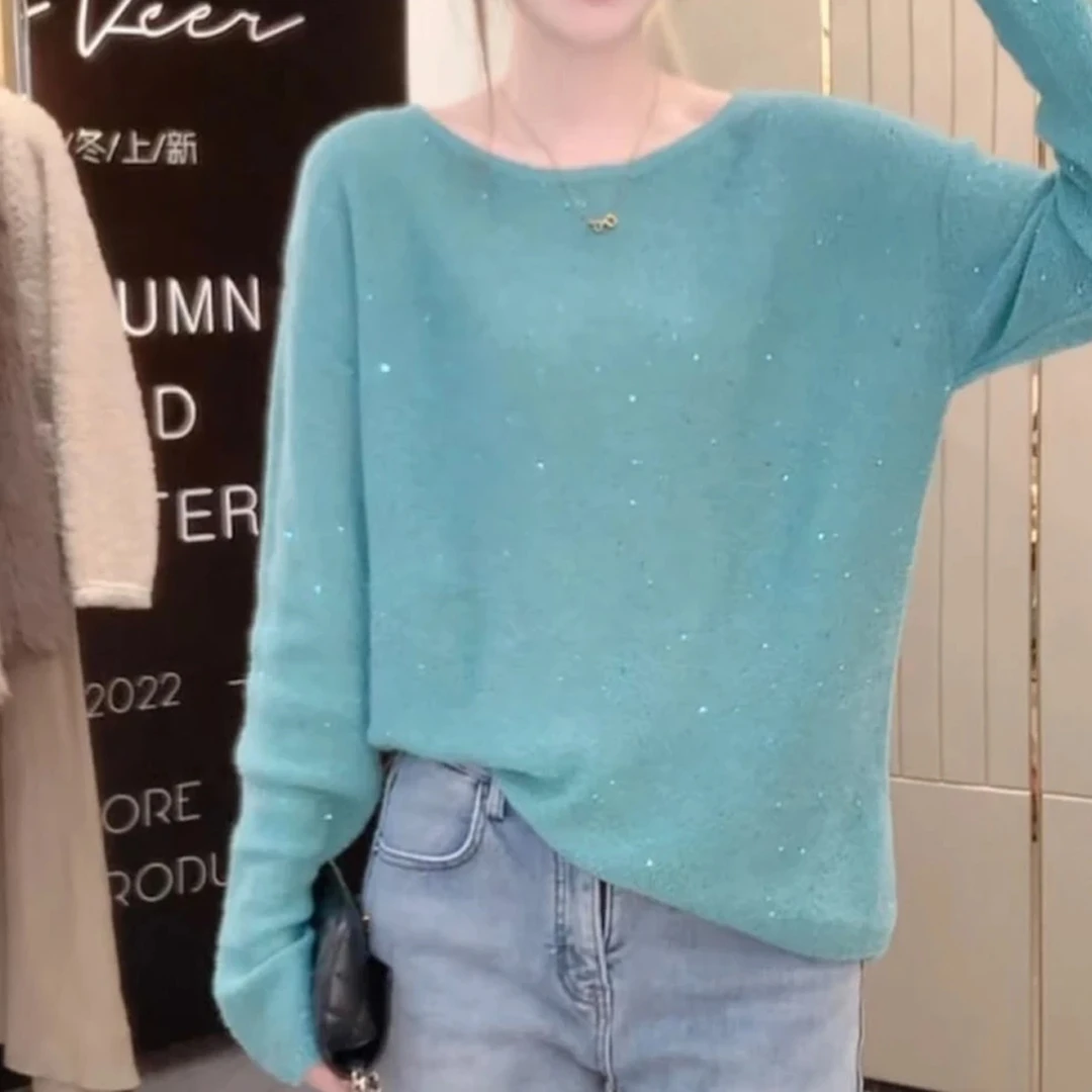 2024年秋冬新款亮闪闪上衣针织衫套头长袖宽松显瘦高档毛衣女装-6