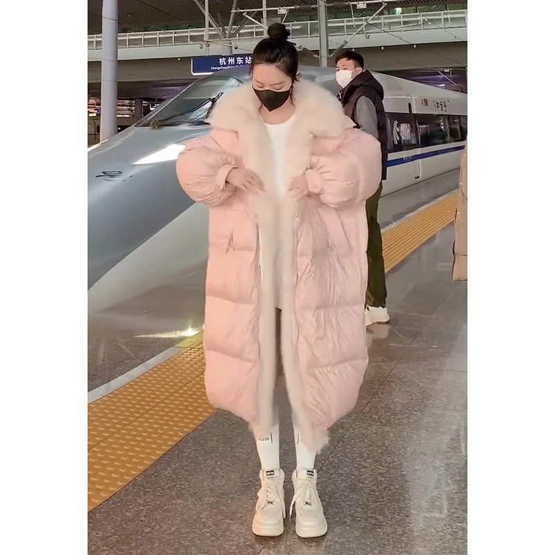 清子 财阀千金～2023秋冬设计新款气质大毛领可拆卸长款棉服外套女