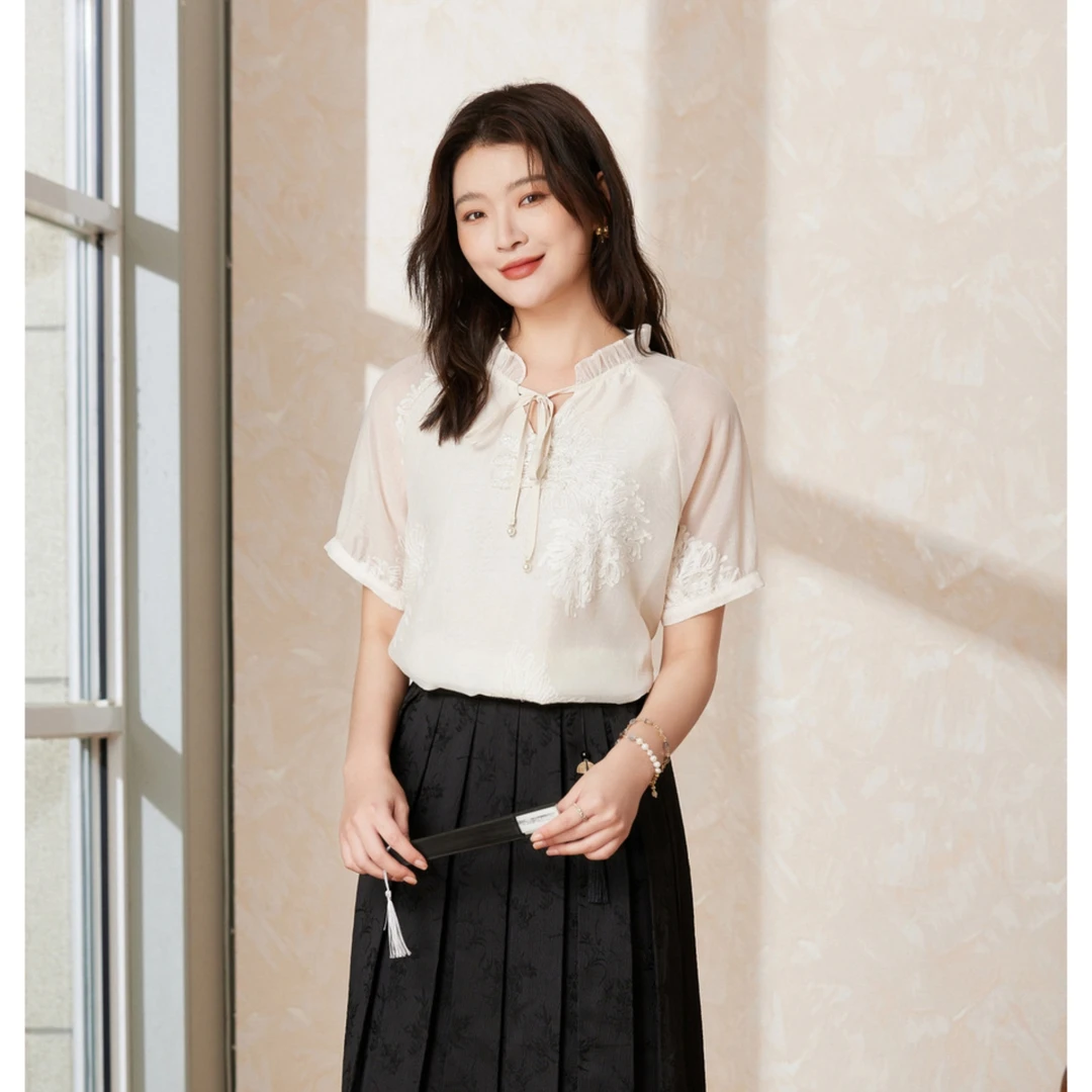 希茜1697  夏季显瘦雪纺上衣气质时尚小衫休闲雪纺衫