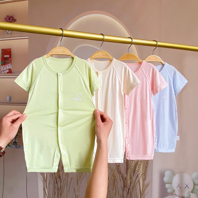 婴儿连体衣夏季短袖清凉天.丝新生儿夏装宝宝连体衣超薄