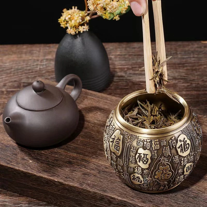 黄铜百福茶叶罐储存罐零食罐福字罐工艺品摆件特大