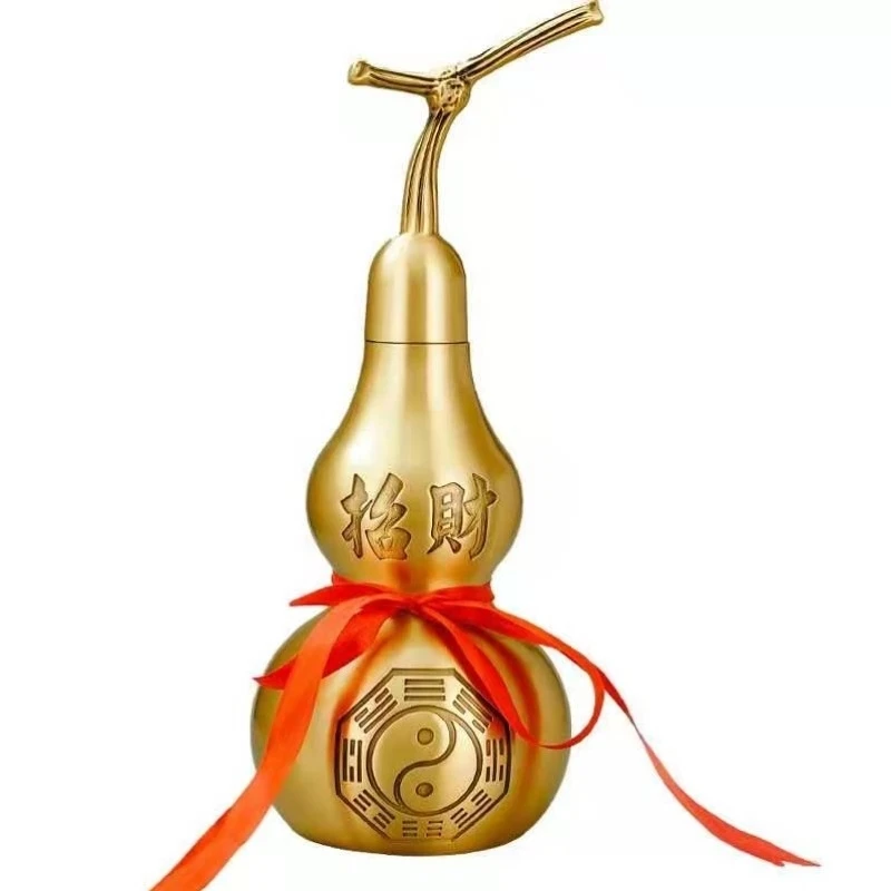 精雕款时尚手工招财八卦葫芦工艺品摆件室内家用玄关创意黄色精美