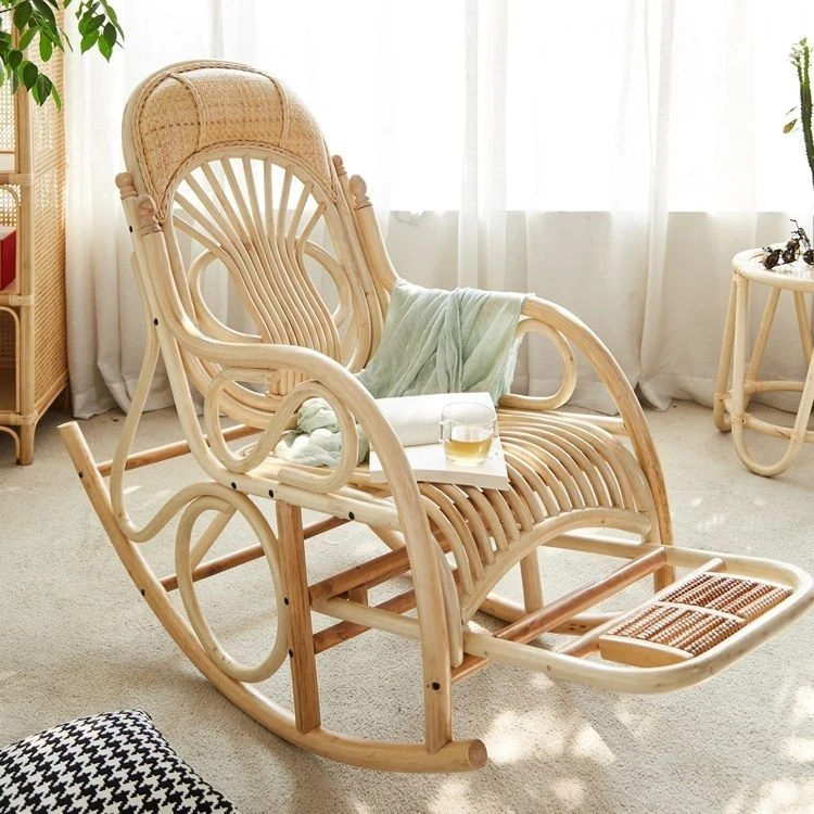 用藤编摇椅印尼真藤懒人摇摇椅老人阳台休闲逍遥椅躺椅藤椅藤摇椅