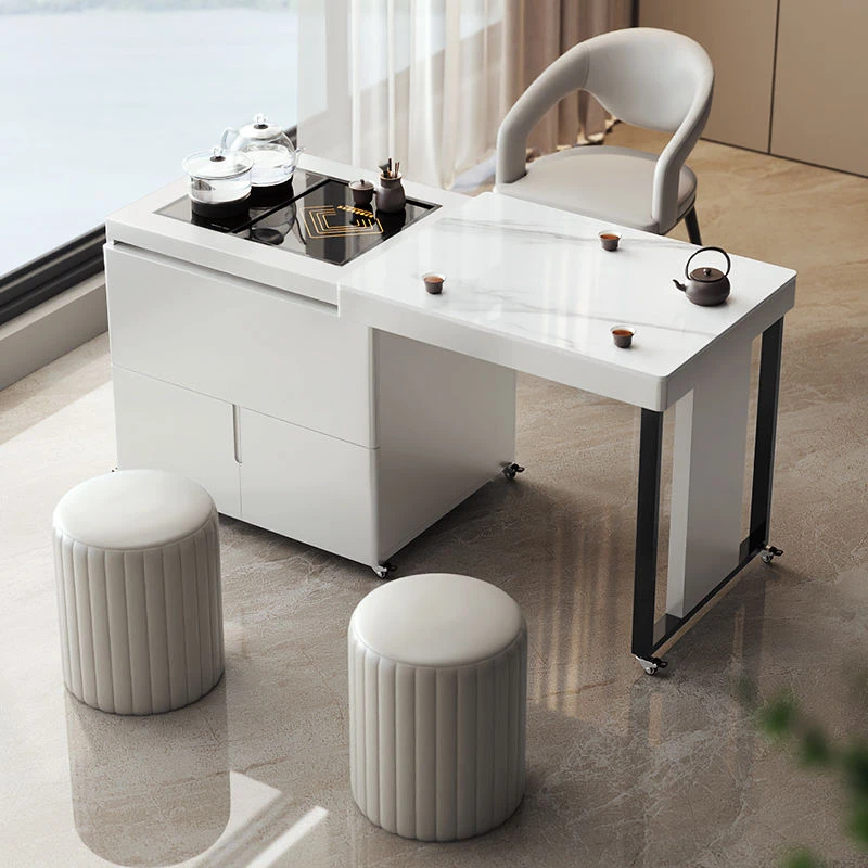 可移动伸缩茶台岩板茶桌组合家用边几阳台茶桌升降功夫茶几小户型