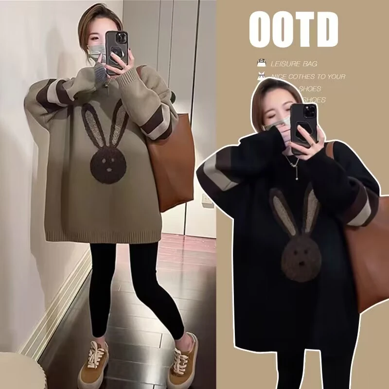 孕妇装秋冬装时尚孕妇毛衣兔子针织衫宽松大码长袖上衣打底衫潮妈
