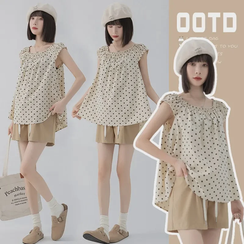 孕妇装2025夏季新款孕妇法式短袖小衫+短裤孕妇薄款显瘦怀孕上衣