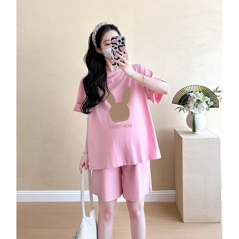 孕妇套装时尚洋气时髦短袖薄款宽松上衣短裤两件套2025新款夏季女