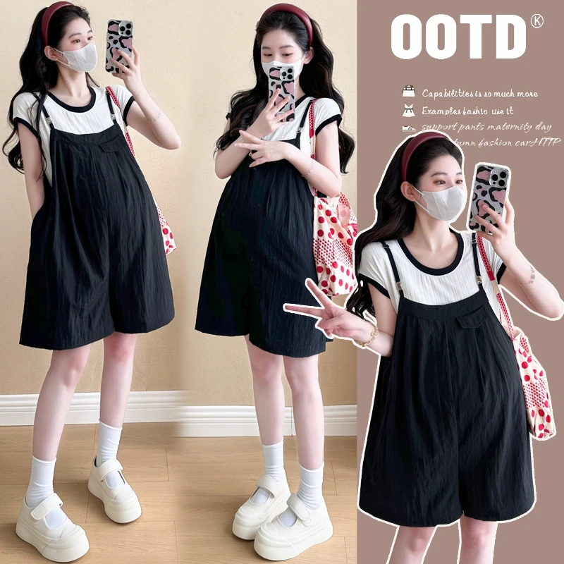 孕妇装2025孕妇夏装套装背带裤 背带裤孕妇两件套套装怀孕衣服潮
