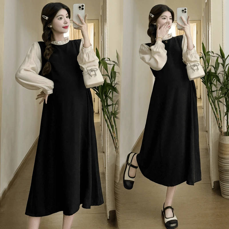 孕妇装秋装连衣裙2025新款大码中长款可调节腰带裙子早秋孕妇裙潮