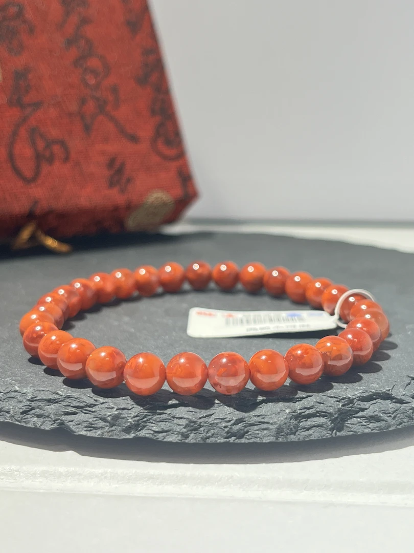 HA031天然原矿南红瓦西火焰纹单圈手串6mm