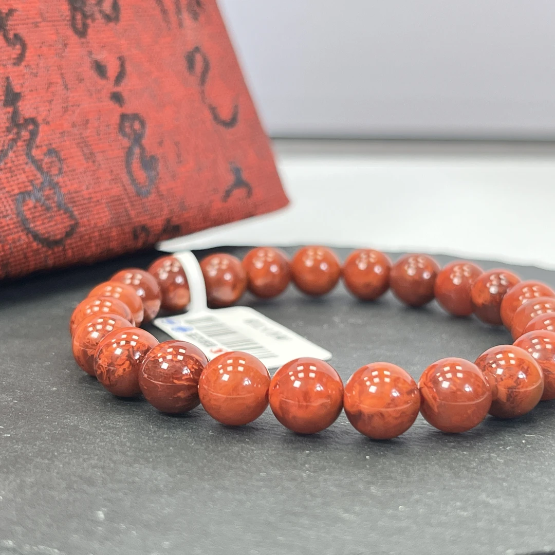 HA064天然原矿南红瓦西火焰纹南红单圈手串8mm