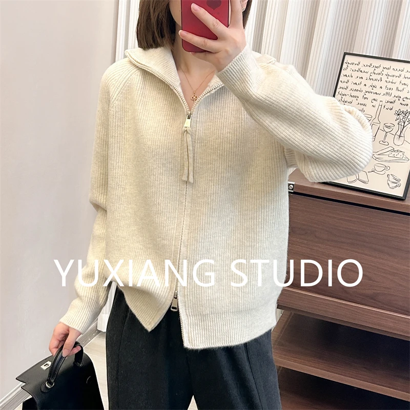 SZH坑条拉链针织打底衫秋冬季新款开衫宽松韩版毛衣女