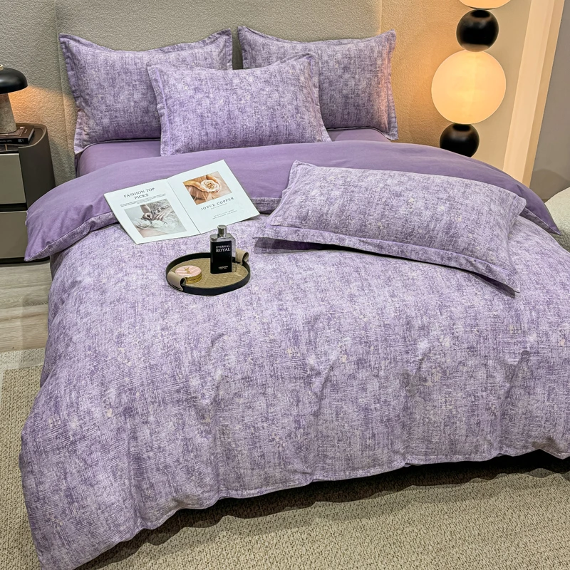 秋冬轻奢简约斜纹棉加厚棉被套四件套高支高密磨毛被罩双人床单