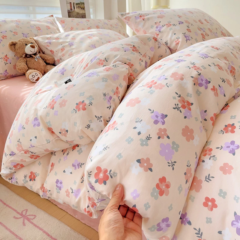 100%全棉斜纹棉小清新被套四件套新款法式全棉小香风碎花四件套