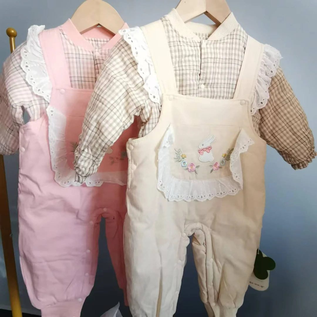 加棉女宝背带裤两件套