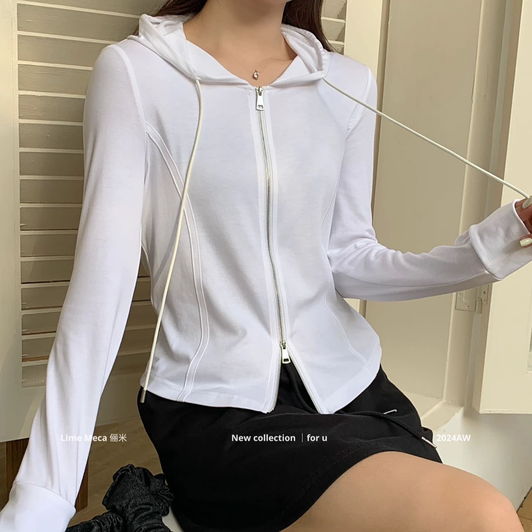 妮子严选秋季长袖连帽款开衫短外套001