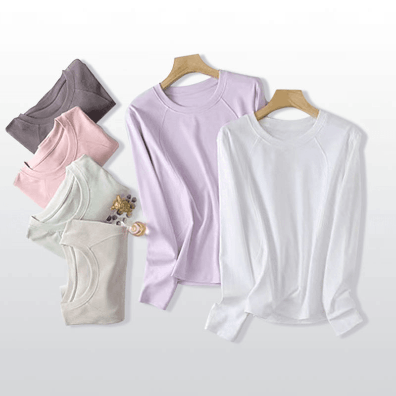 2023春季韩版休闲ins圆领上衣外穿棉长袖纯色打底衫白色T恤女3120