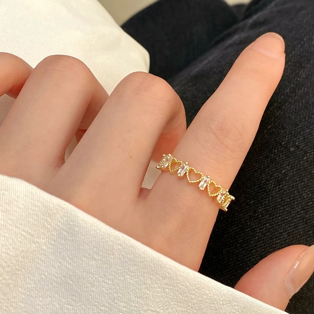 开口镶钻爱心戒指女精致轻奢潮小众高级感食指