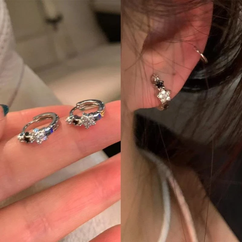 S925银星星锆石耳扣女小众设计ins风高级感耳环气质轻