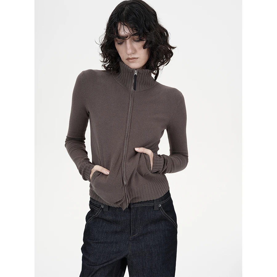 【杜清秋专属】休闲立领紧身拉链针织衫