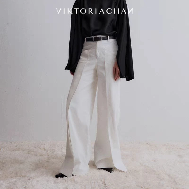 VIKTORIACHAN24/25秋冬成衣系列新品 层叠设计直筒棉质牛仔长裤