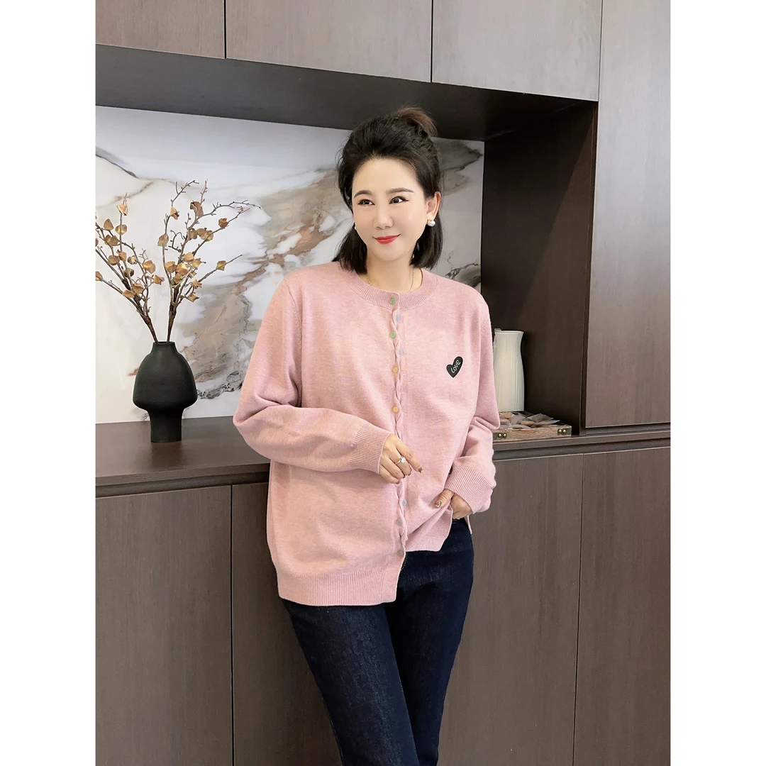 微胖女装【彩虹糖豆】羊毛糖果扣毛衣开衫秋冬显瘦彩扣上衣1186