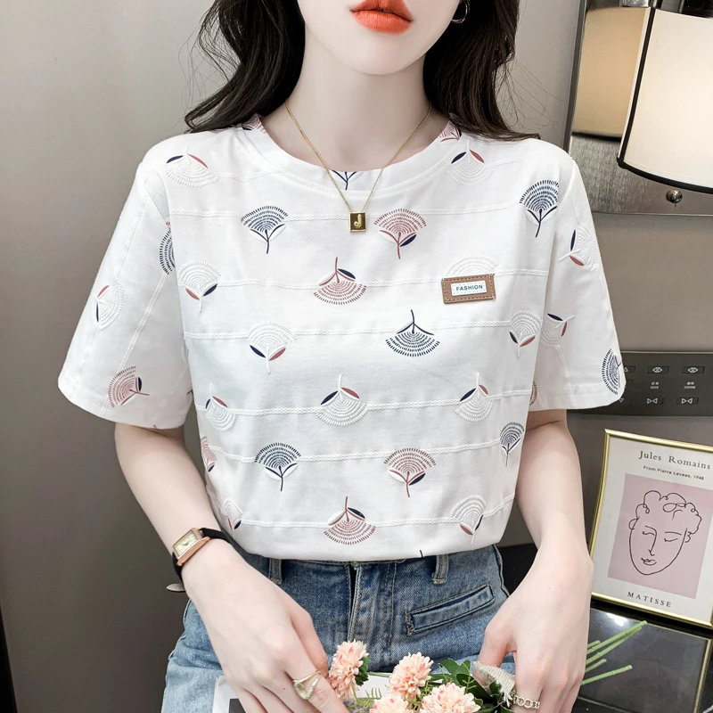 立体印花T恤女短袖圆领2025夏季新款韩版宽松半袖上衣潮洋气百搭