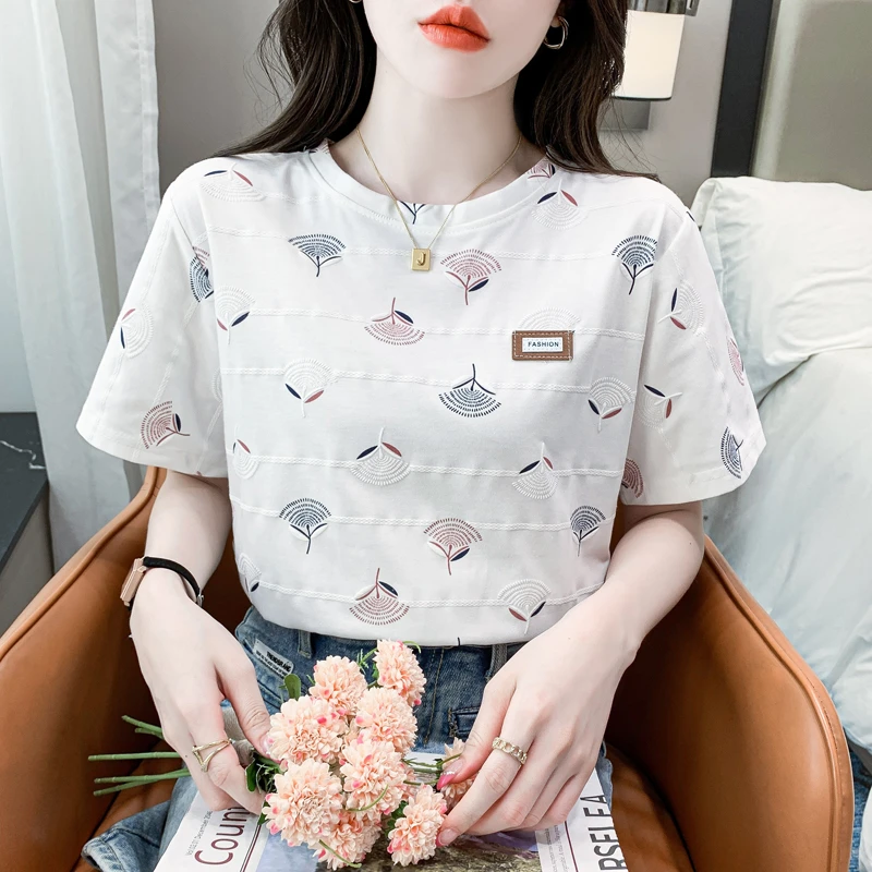 立体印花T恤女短袖圆领2024夏季新款韩版宽松半袖上衣潮洋气百搭
