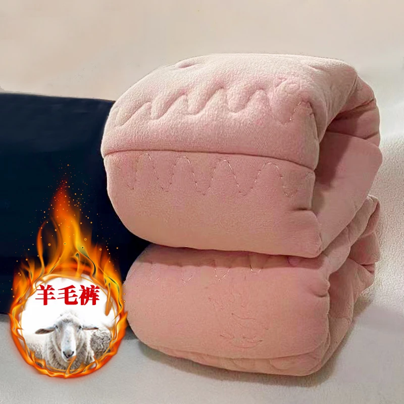 百依爱宽松直筒一条过冬加绒加厚高腰显瘦秋冬外穿羊毛裤2205-1