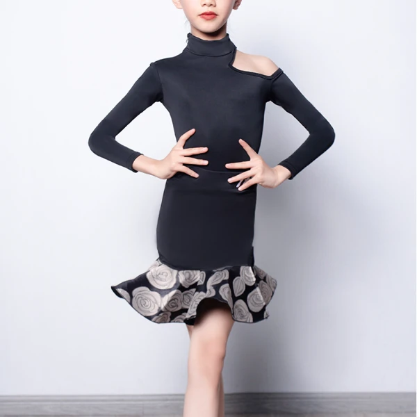 拉丁舞服装女童夏季2023新款练功服儿童黑色包臀舞蹈裙LX-22035-1