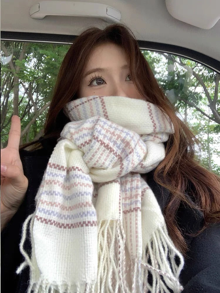 氛围感格子围巾女秋冬季加厚保暖百搭韩版日系学生长款围脖保暖潮