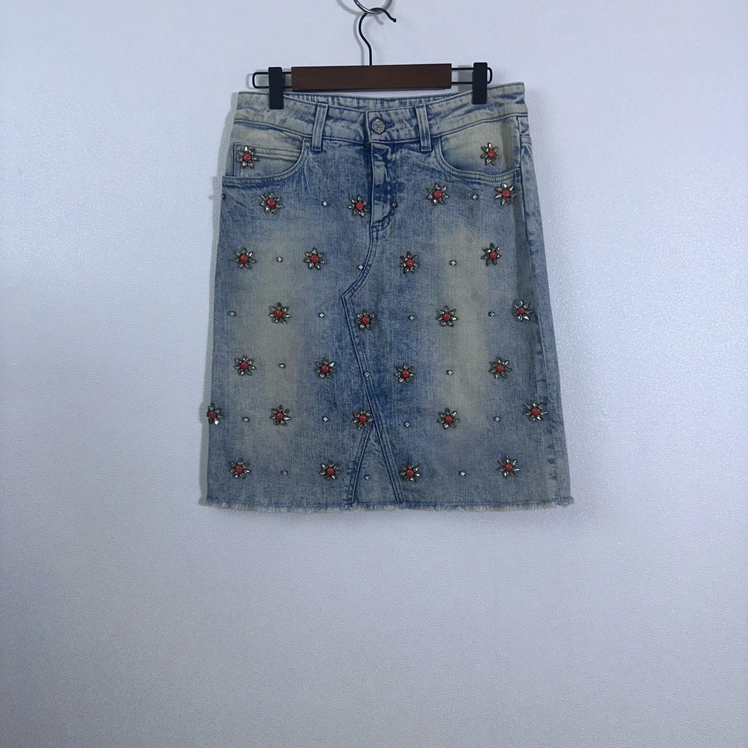 GUCCI 古驰/水晶缀饰牛仔半裙/38码/全新带吊/001175