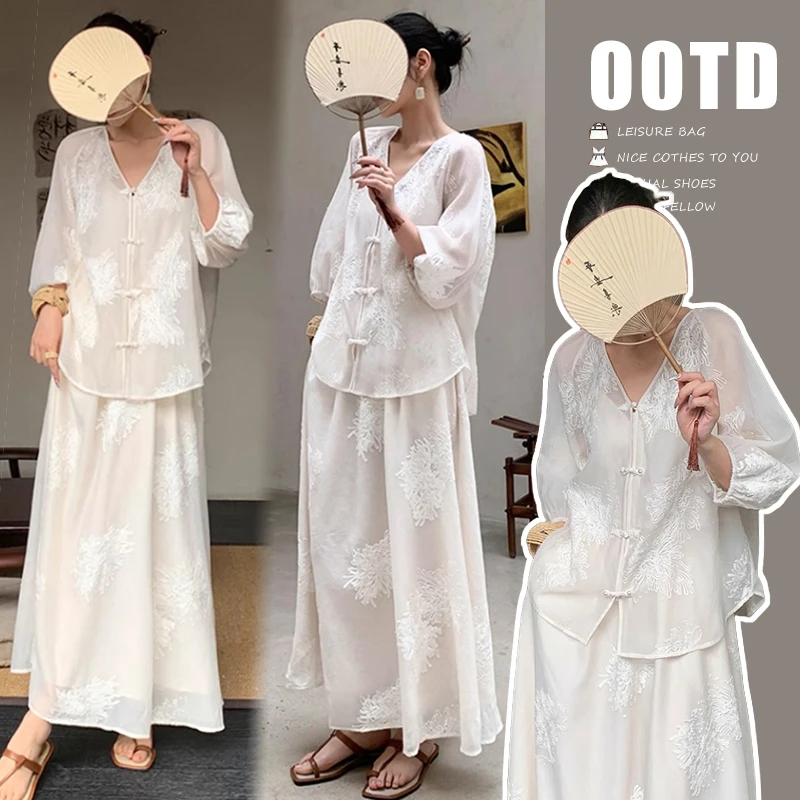 孕妇装早秋刺绣新中式蕾丝三件套套装上衣+吊带+半身裙中国风套装