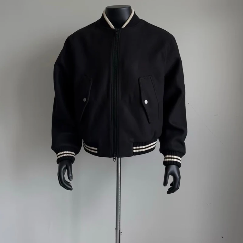 美式vibe风重磅斜纹高级感百搭微廓形时装短款棒球服外套棉衣男潮