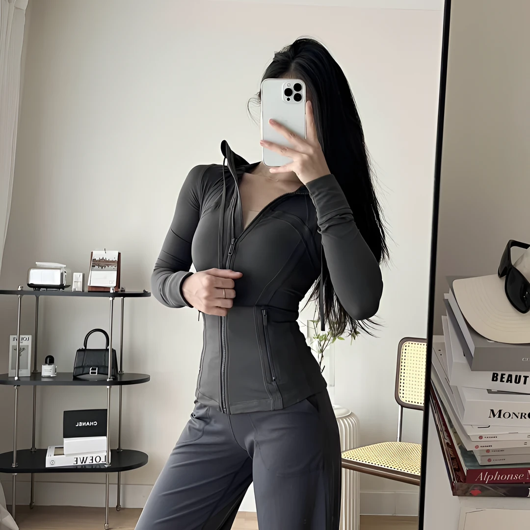 DF加绒磨毛瑜伽服外套女跑步运动显瘦紧身连帽健身服上衣DAW179