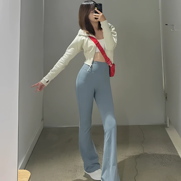 骨入夫微喇瑜伽裤女高腰提臀无尴尬线紧身弹力健身运动长裤DAW188