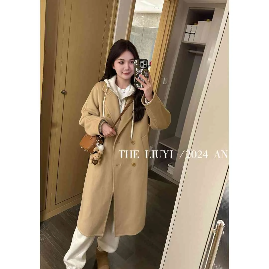 【LIUYI】奶驼大衣~冬季羊毛混纺双面呢手工拱针大衣410062