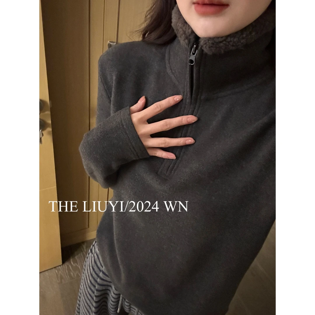 【LIUYI】热力感～冬季双面立领拼接毛毛上衣412014