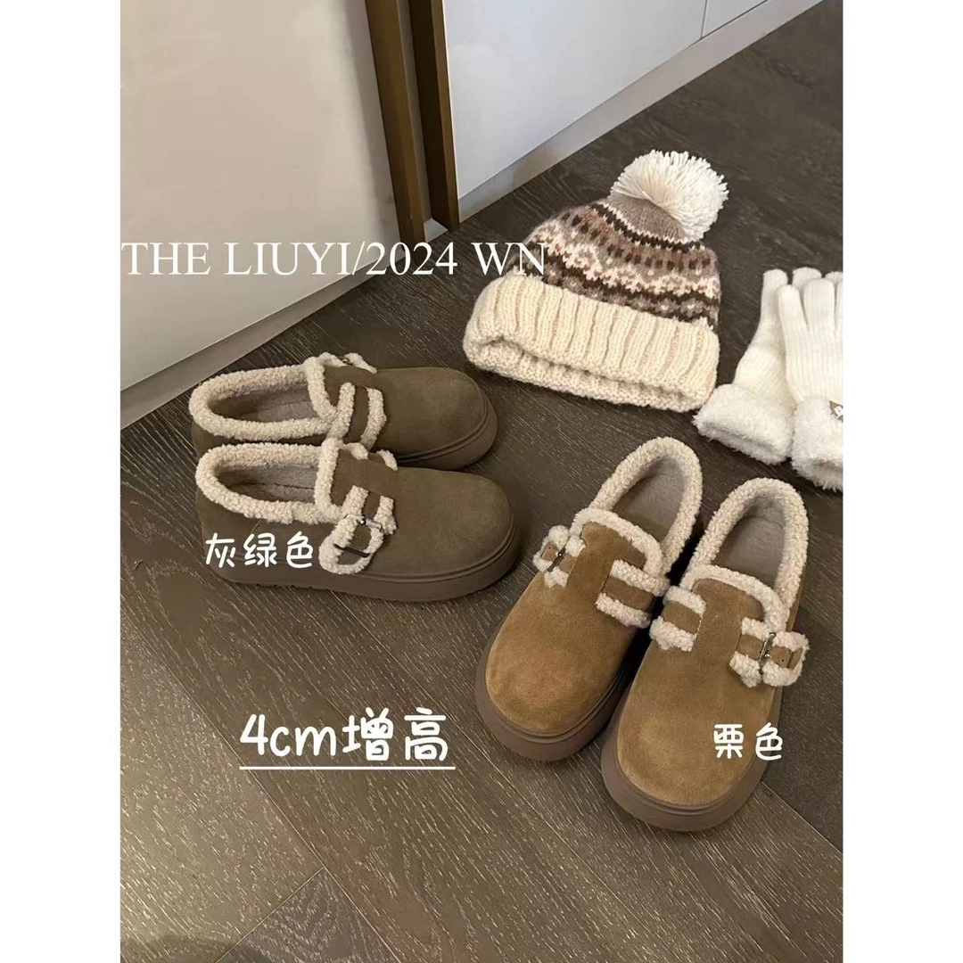 【LIUYI】冬季保暖真皮真毛厚底勃肯鞋6802