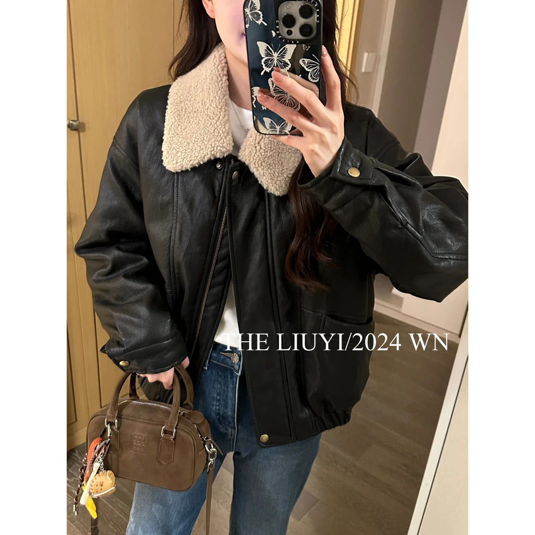【LIUYI】柏林冬日~90白鸭绒拼接皮羽绒外套412063