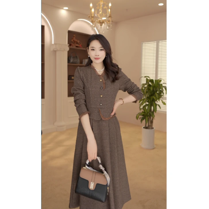 A032连衣裙新款女春秋贵夫人爆款高档长袖阔太太高贵洋气裙子