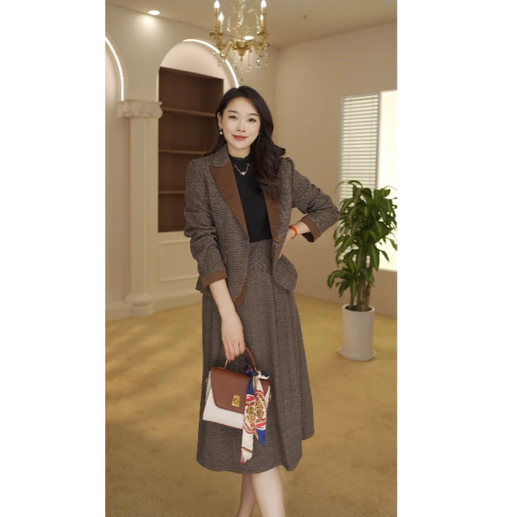 A021高档两件套装连衣裙新款轻奢时尚显瘦阔太太外套