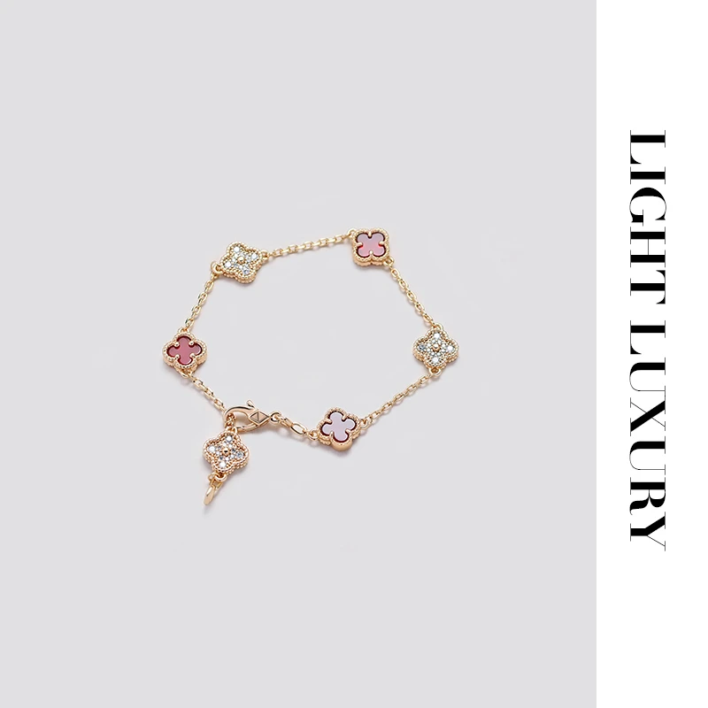 合金合成锆石手链 380 V金工艺 迷你六花  四叶草渐变黑 手链