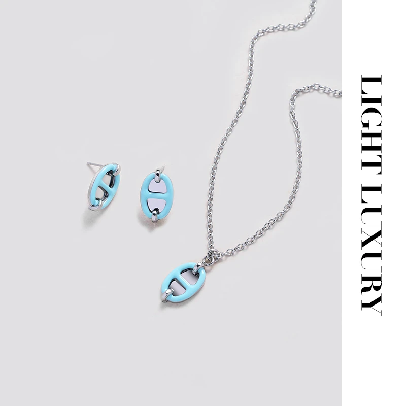 铜合金项链 279 猪鼻子项链耳钉 蓝色 设计感