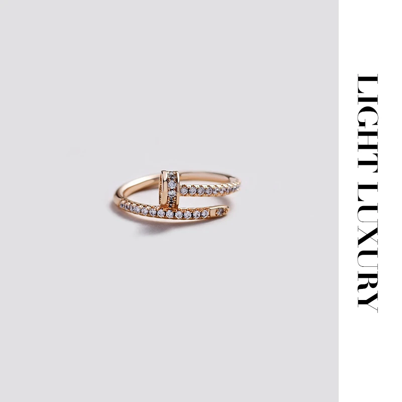 铜合金合成锆石戒指 438 螺丝钉 满钻 戒指 女 设计感