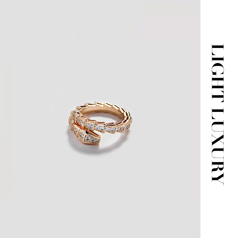 合金合成锆石戒指 176 V金工艺 蛇骨镶钻戒指 气质 女  香槟金色