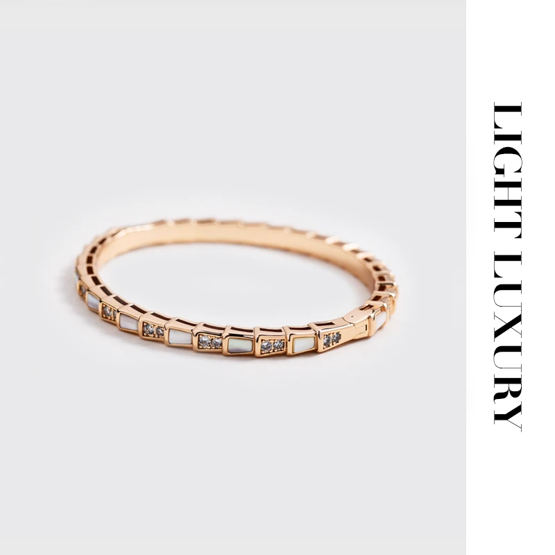 铜合金合成锆石手镯 963204手镯经典镶钻 女 蛇骨手环 白贝